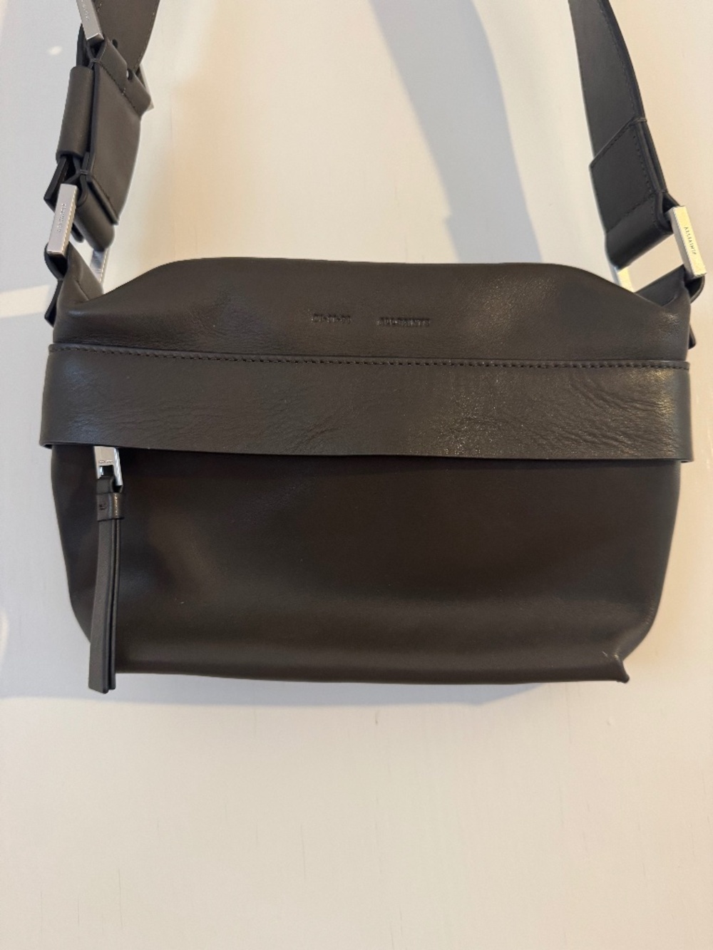 All Saints Green Leather Cross Body Purse